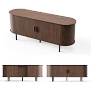 MARNUR 55 TV Stand for 60 TV, Wood Entertainment Center with Storage and Shelves, 2 Sliding Tambour Doors, Mid-Century Modern