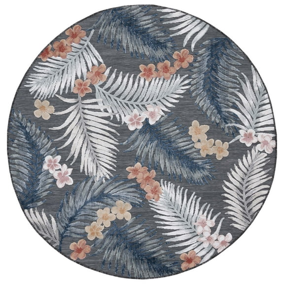 SAFAVIEH Cabana Kade Botanical Indoor/Outdoor Area Rug, Black/Rust, 6'5" x 6'5" Round