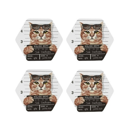 

Tideii Cat Holding Mugshot Sign for Leather Coasters 4 Pieces Anti-fouling and Anti-scalding Decorative Coasters Suitable for Restaurants Kitchens Coffee Shops-Hexagon