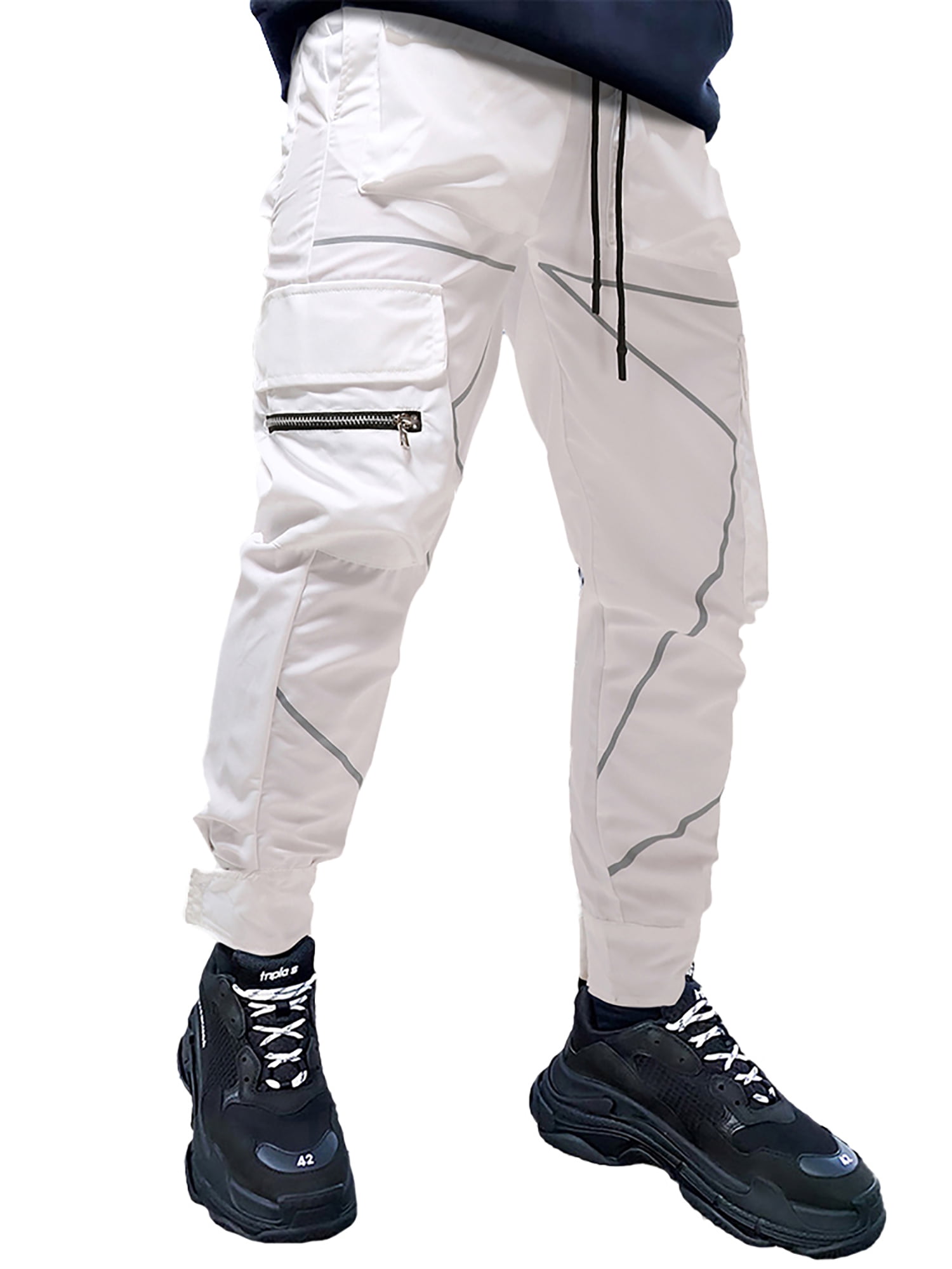 UKAP Mens Cargo Hip Hop Pants with Reflective Stripes Punk Tapered Slim  Workout Jogger Sweatpants for Running Bodybuilding Streetwear - Walmart.com