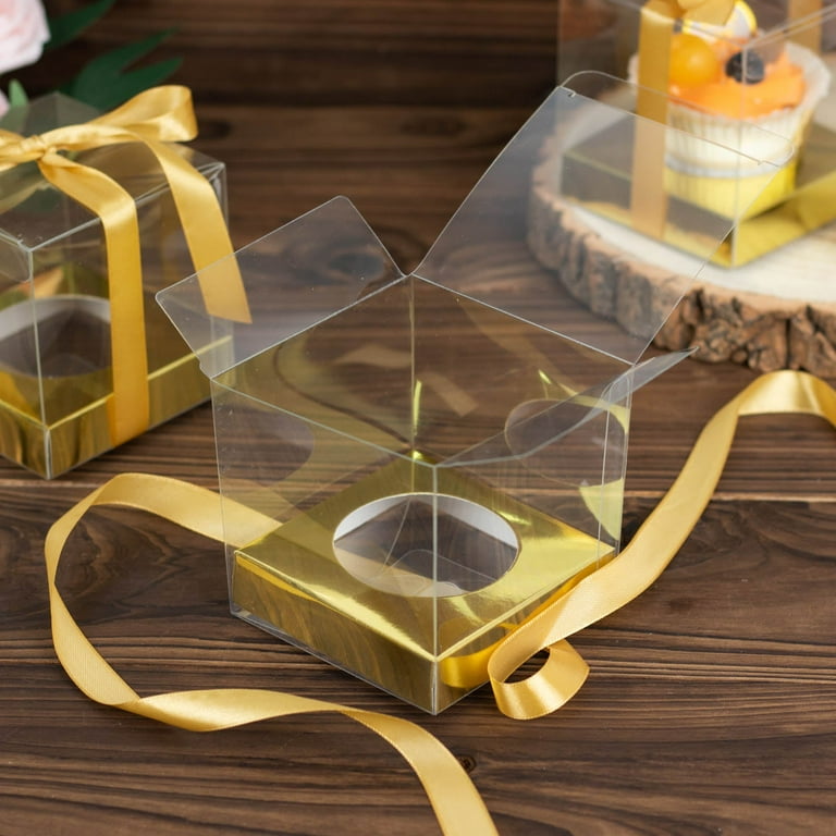 12 Pack  3 Square Clear Bow Top Plastic Party Favor Boxes