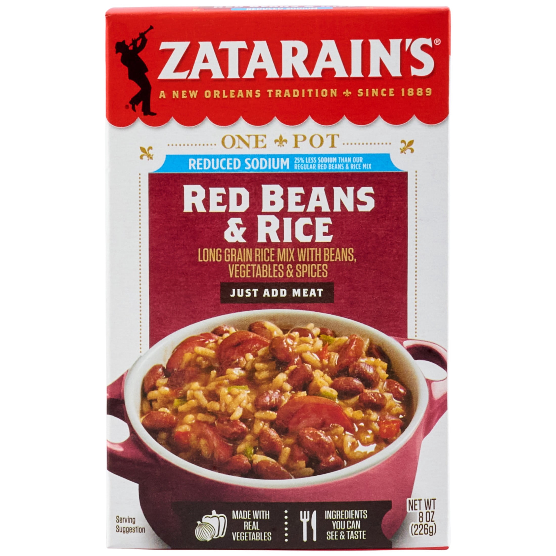 (8 pack) Zatarain's Reduced Sodium Red Beans & Rice Mix, 8.0 oz Box