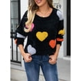 thumbnail image 3 of Women’s Fuzzy Knit Sweater Long Sleeve Round Neck Heart Print Warm Valentine's Day Pullover Sweater for Fall Winter, 3 of 9