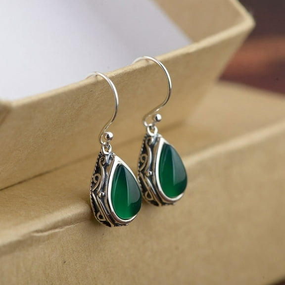 New Womens Vintage Emerald Green Dangle Drop Earrings
