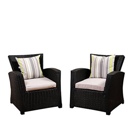 International Home Miami SC SAIGON-2ARM Atlantic Staffordshire 2 Piece Black Wicker Arm Chair Set with Light Grey Cushions