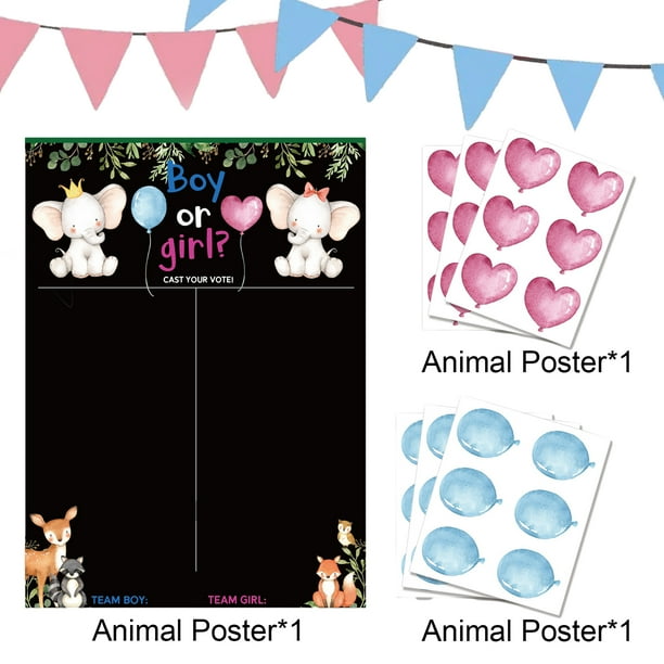 Revelacion Genero Bebe Kit De Votación Para Revelación De Género: Póster + 36 Pegatinas - Decoración De Fiesta Baby Shower Revelación De Sexo