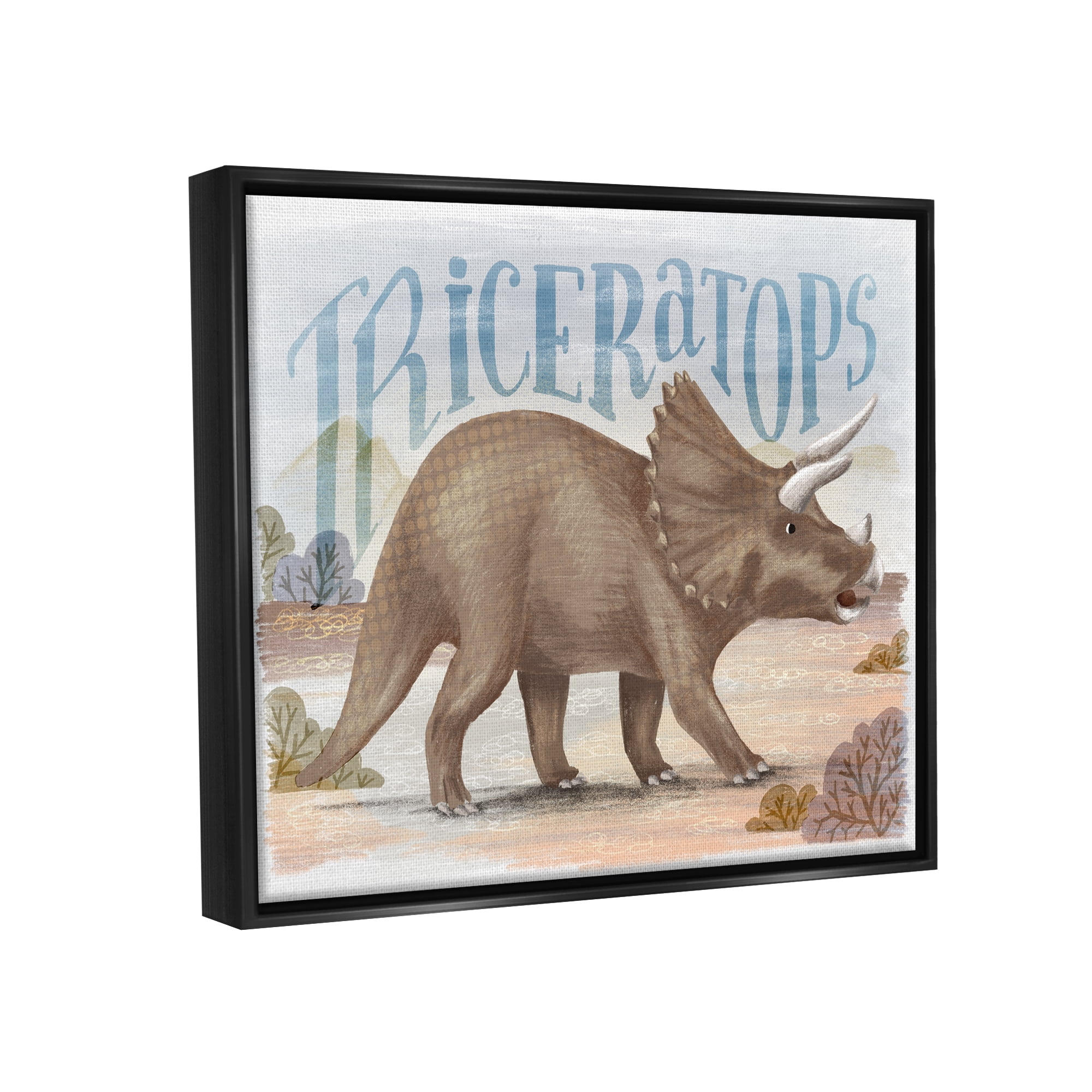 Stupell Industries Triceratops in Nature Animals & Insects Painting Black Floater Framed Canvas Art Print Wall Art, 31 x 25