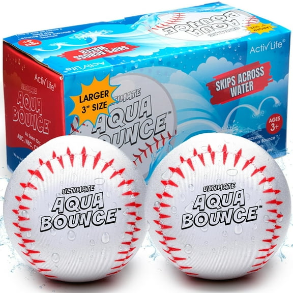 Activ Life Ultimate 2 Pack 3" Larger Water Skip Balls, Fun Swimming Pool & Beach Bouncing Toys for Kids, Teens, and Family, Great for Easter Gifts & Birthdays, Baseball