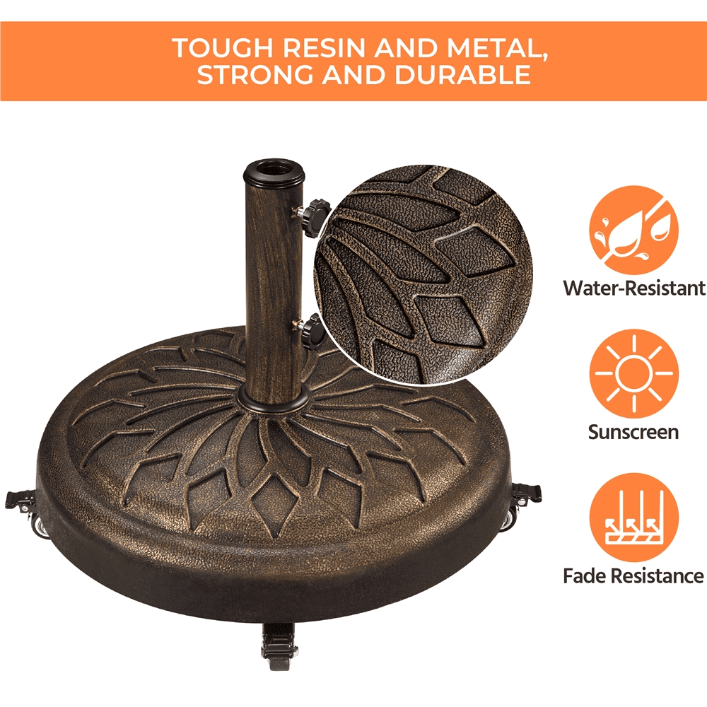 Renwick 20" Outdoor Rolling Patio Market Umbrella Base for Garden, Bronze
