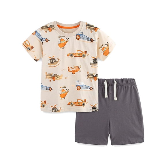 WIBACKER 2-7Y 100% Cotton Summer Pajamas for Toddler Boys 2 Piece Short Sleeve Sleepwear Kids Pjs Set - Vehicle