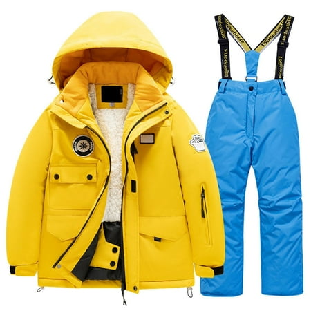 XFHLMJFF Kids Ski Suit Snowsuit With Hooded Children Waterproof Windproof Ski Overall Winter Snowboarding Warm Snow Suits Long Sleeve Jacket and Pants 2Pcs 12-14 Years