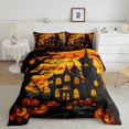 thumbnail image 2 of Manfei Western Spooky Haunted House Queen Comforter Set for Kids, Black Orange Halloween Theme Comforter Sets Queen, Black Reversible, 3pcs, 1 Comforter and 2 Pillowcases, 2 of 6