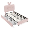 thumbnail image 2 of Twin Size Upholstered Bed with Oversized Rabbit Ear Headboard, LED Light & 4 Storage Drawers, Boucle Fabric (79.5''X40.75''X41''), 2 of 20