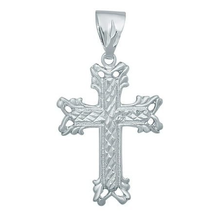 30 Mm Cross Pendant - Rhodium Plated 30mm x 42mm Fancy Diamond-Pattern Maltese Cross Pendant