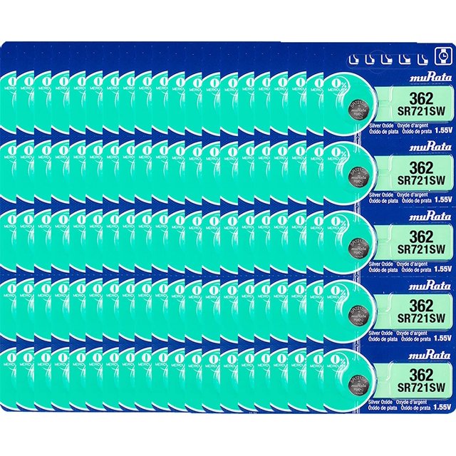 Murata 362 SR721SW Battery 1.55V Silver Oxide Watch Button Cell (100 Batteries)