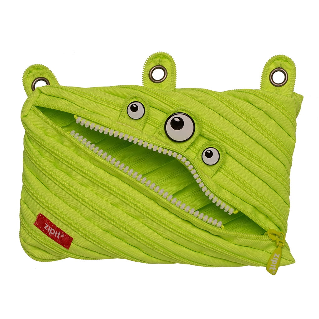 ZIPIT Monster 3-Ring Binder Pencil Pouch, Large Capacity Pen Case for Kids and Teens, Made of One Long Zipper! (Lime)