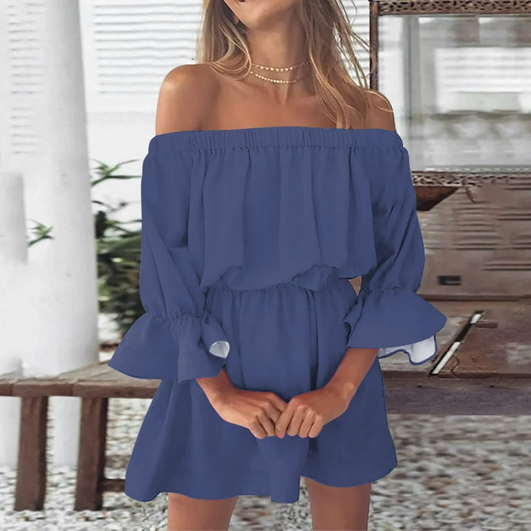 Fsqjgq Summer Dress Graduation Dresses Party Dress for Women Casual Summer Vintage Print Beach Vacation Dresses Off Shoulder Tunic Casual Loose Fit Bell Sleeve Mini Dress Ribbed Knit Ruffle Swing M - Fsqjgq Summer Dress Graduation Dresses Party Dress for Women Casual Summer Vintage Print Beach Vacation Dresses Off Shoulder Tunic Casual Loose Fit Bell Sleeve Mini Dress Ribbed Knit Ruffle Swing M -