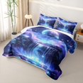thumbnail image 3 of Homewish Blue Galaxy Twin Quilt Set for Kids Girls, Stars Moon Waterfall Twin Coverlet Set, 2-Piece 1 Bedspread and 1 Pillowcase, 3 of 7