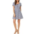 thumbnail image 1 of INSPIRE CHIC Women's Printed Square Neck Short Sleeve A-Line Prom Dress S Purple-Floral, 1 of 8