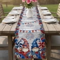 thumbnail image 4 of Independence Day Gnomes Table Runner 72 Inches, Red Blue Floral Gray Wood Bed Runner Dresser Scarves Tabletop for Indoor Outdoor Parties/Ceremony/Banquet, 14" x 72", 4 of 9