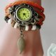 thumbnail image 1 of Price Down Sfonq Mothers Day Gift for Grilfriend ,Womens Watches Women Children Retro LeatherWinding Bracelet Leaf Pendant Watch OR,Orange Buy 2 Save 10%, 1 of 2