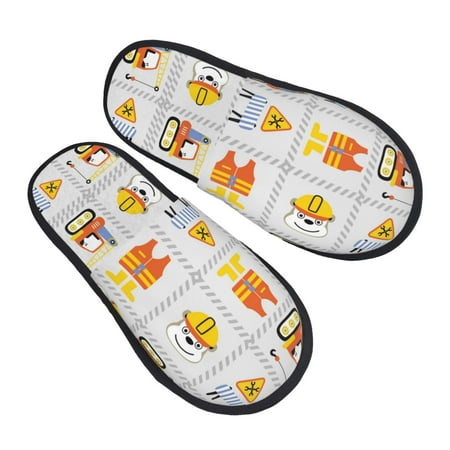 

Junzan Fuzzy Feet Slippers For Women House Shoes Non Slip Indoor/Outdoor Construction Equipments Worker Designs-Medium