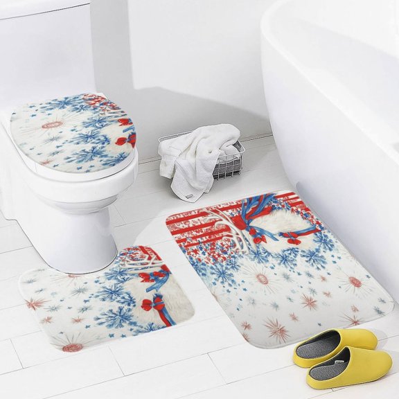 4th of July Bathroom Mats Set 3-piece Bath Mats , Floor Rug Decorations for Kitchen Bathroom Bedroom