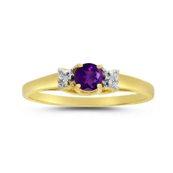 14k Yellow Gold Round Amethyst And Diamond Ring