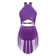 thumbnail image 6 of Jhaoyu Kids Girls Shiny Backless Ballet Leotard Dress with Skirt Lyrical Jazz Latin Modern Purple 16, 6 of 9
