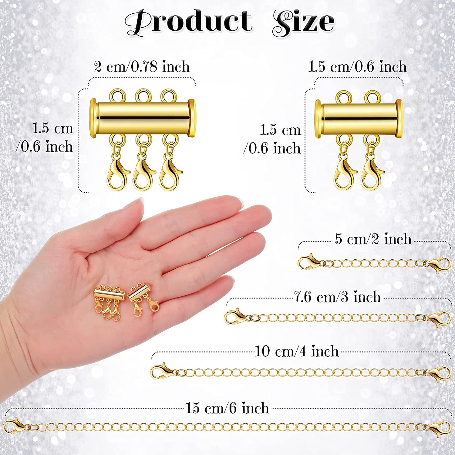 YMCAFZ Layered Necklace Spacer Clasp, 2 and 3 Strands Necklaces Slide  Magnetic Tube Lock with Lobster Clasps, Jewelry Clasps Connectors for Women