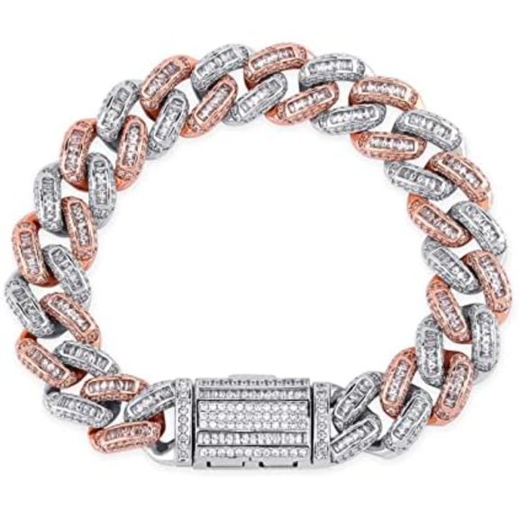 14K Gold Over 925 Silver Micro-Inlaid Mossanite Jewelry, Hip-Hop Style Men's Cuban Bracelet, Rugged Elegance for the Modern Gentleman,Fathers Day for Dad