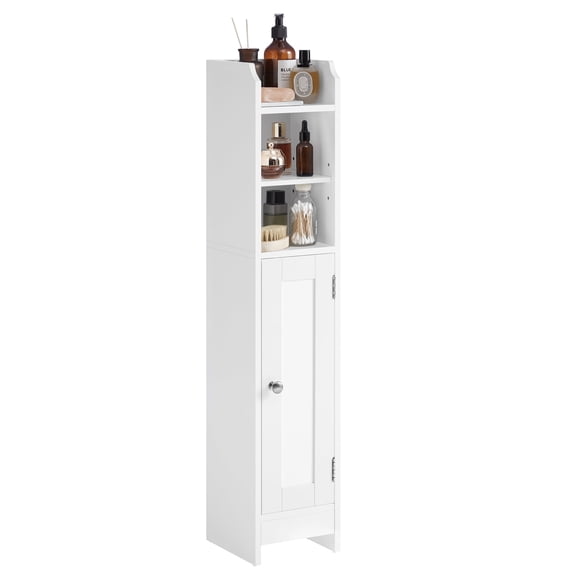 VASAGLE Small Bathroom Storage Corner Floor Cabinet, 7.9 x 7.1 x 36.2 Inches, Bathroom Organizer, Narrow Toilet Paper Storage Cabinet, Cloud White