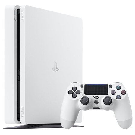 Restored Sony Playstation 4 PS4 Console Slim 500GB with Retrofam Controller, White (Refurbished)