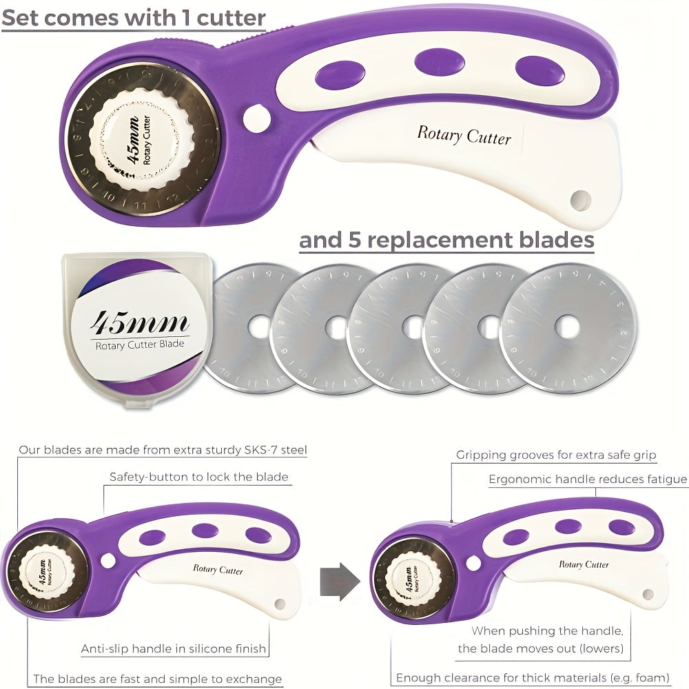 Rotary Cutter Set pink - Quilting Kit incl. 45mm Fabric Cutter, 5 Replacement Blades, A3 Cutting Mat, Acrylic Ruler and Craft Clips - Ideal for Crafting, Sewing, Patchworking, Crochet & Knitting x