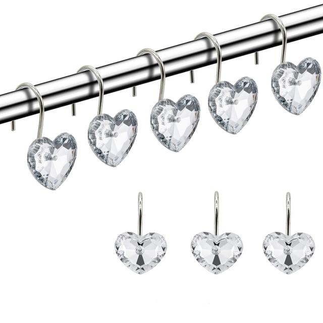 Ganchos para cortinas de ducha Actpe decorativos en forma de corazón de cristal