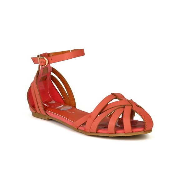 Nature Breeze Istanbul New Women Leatherette Strappy Ankle Strap Flat Sandal