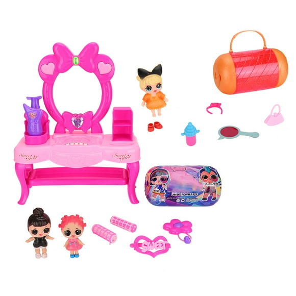 Yazoeia Toy Vanity Doll Dressing Table Light Music Pretend Play Makeup Desk for Little Girls MY320-26932