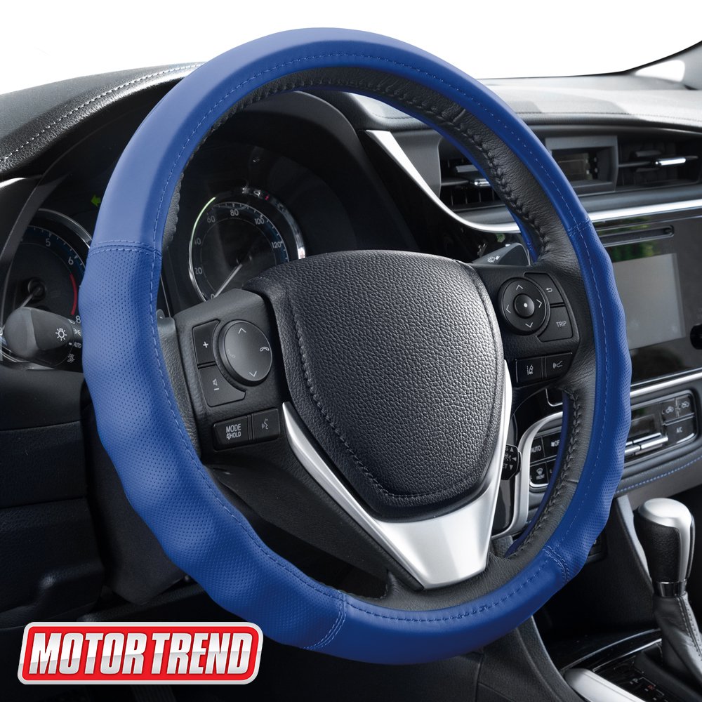 Motor Trend Soft Touch Leather Steering Wheel Cover with Advanced