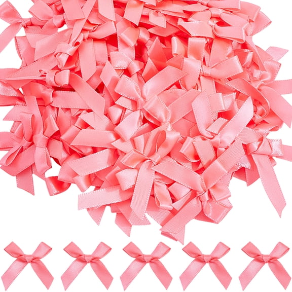 200Pcs 1.57 Inch Hot Pink Coquette Mini Satin Ribbon Bows Cute Twist Hair Tie Accessories Polyester Bowknot for Wrapping Embellishments DIY Crafts