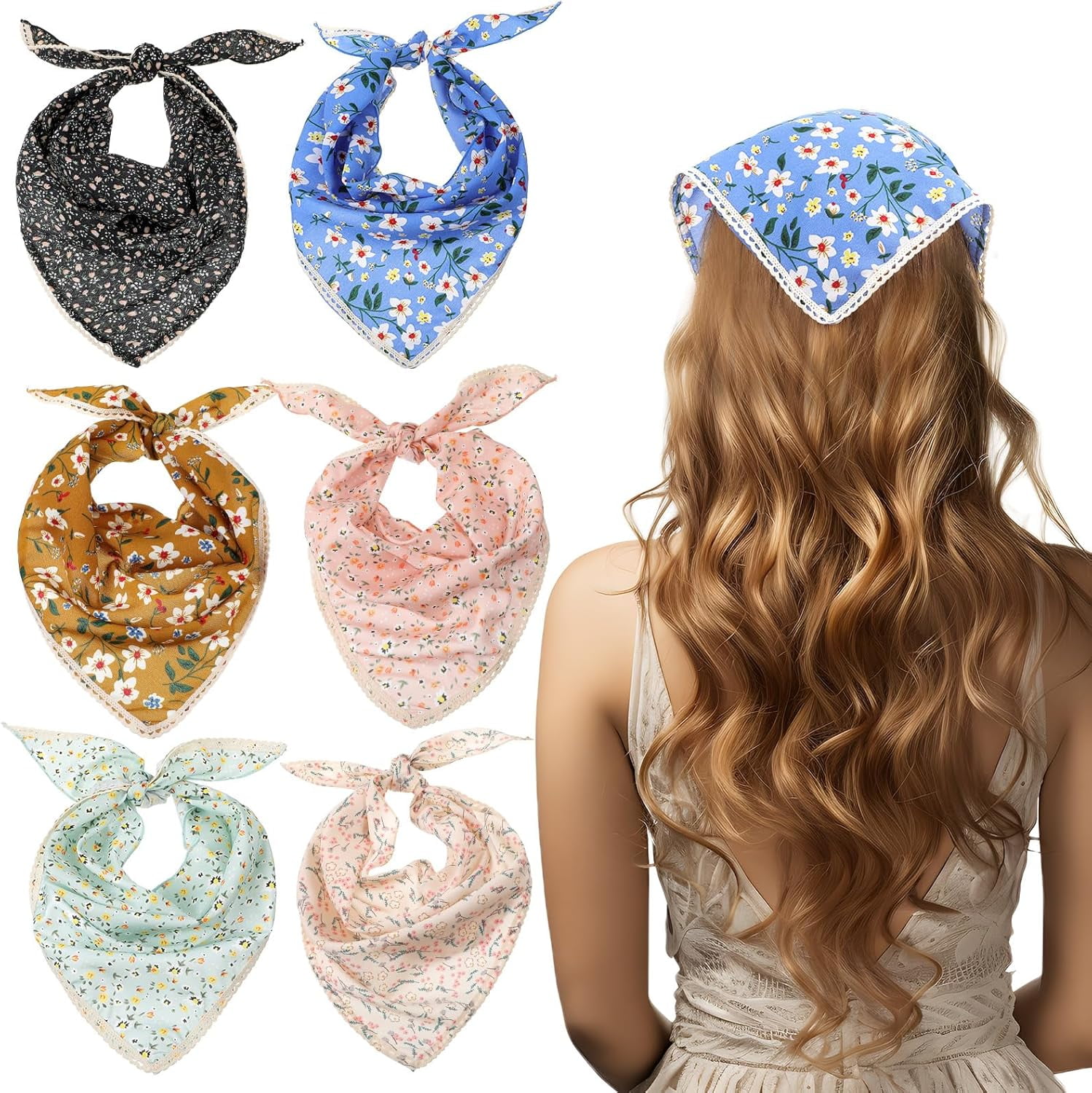 3Pcs Women\'s Boho Hair Bandanas Polyester Tie-Back Floral Head Scarf HSA24 3Pcs Hair Bandanas Head Kerchief for Women Girls Tie  main image 2