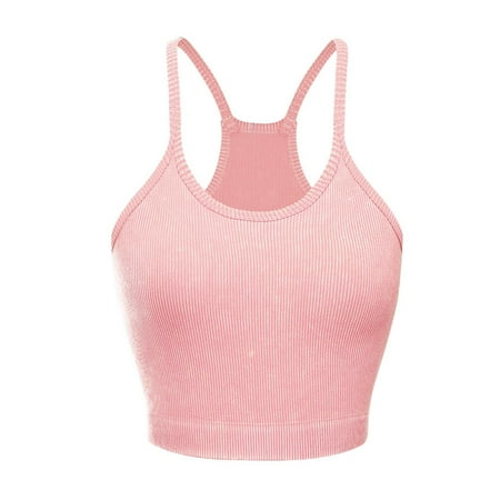ATOYSOY Women s Ribbed Tank Tops Sports Bra Everyday Bra Camisoles Clearance Underwear Workout Push Up Comfort Bra Breathable Yoga Running Activewear Racerback Wireless Pink M