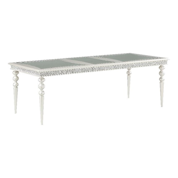 Acme Maverick Rectangular Wooden Dining Table with Leaf in Platinum White Indoor