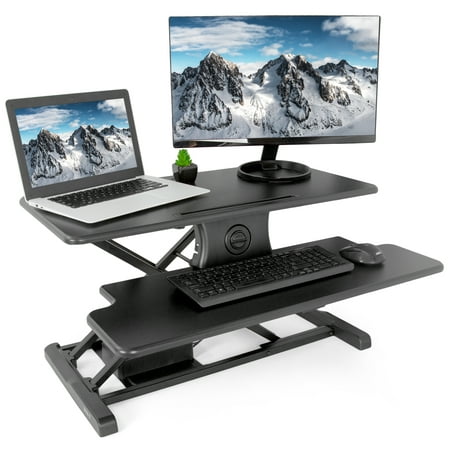 VIVO Black Electric Height Adjustable Standing Desk Sit to Stand Motorized Riser Converter | 32