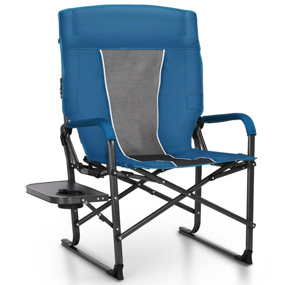 TYUIOP Oversized Folding Camping Chairs High Backrest Reclining Director Heavy Duty Lawn Chairs for Adults Support Fishing Chairs with Large Side Table Cup Holders Blue