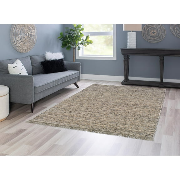 Riverbay Furniture Loop Hand Woven Wool 5'3"x7'6" Rug in Dark and Natural