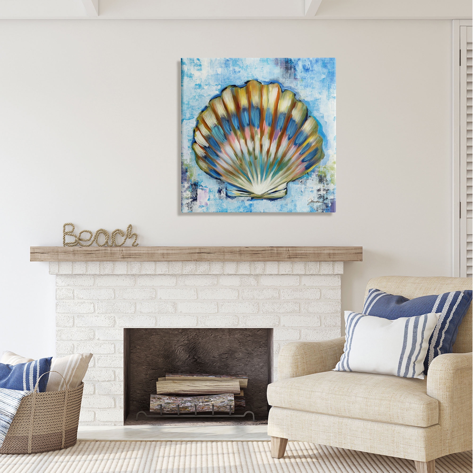 Stupell Industries Blue Clam Seashell Animals & Insects Painting Gallery Wrapped Canvas Print Wall Art, 30 x 30