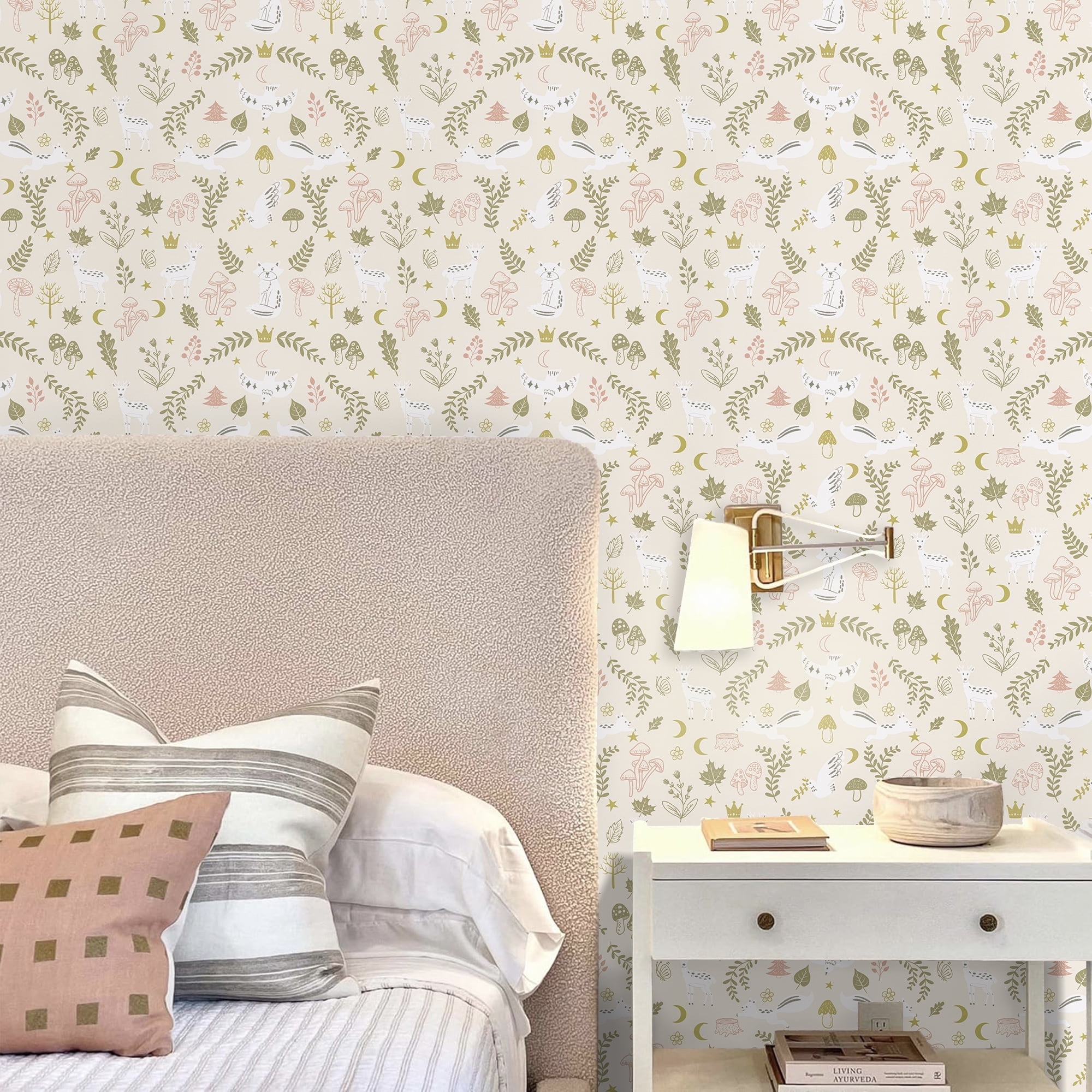 Abyssaly Beige Floral Wallpaper Peel and Stick Wallpaper 17.3"×118" Self-Adhesive Removable Contact Paper Vinyl Wall Paper for Bedroom Cupboard Door Shelfves