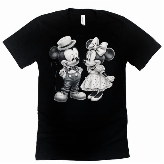 Mickey Minnie Black White Vintage Shirt, Magic Kingdom Unisex Shirt Casual Short Sleeve Shirt (Black-2X Large)