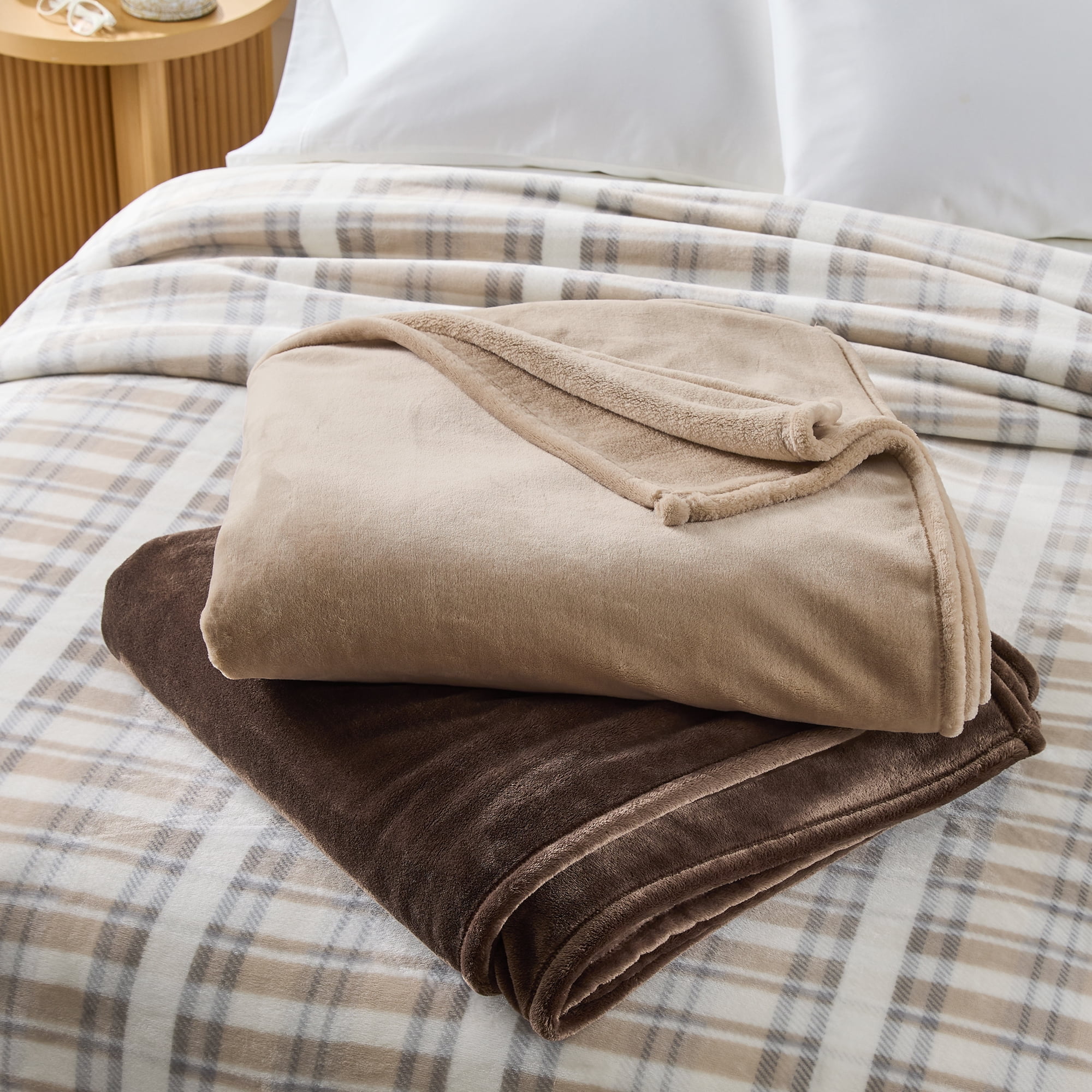 Better Homes & Gardens Velvet Plush Soft Bed Blanket, King Size, Almond Biscuit