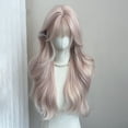 thumbnail image 1 of Xiao Hua Peluca ondulada de longitud media, cubierta para la cabeza, 1 peluca sintética resistente al calor, cabello rizado bohemio chic, peluca protectora, peluca refinada, rosa claro, 1 of 4